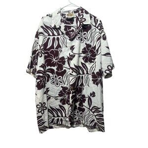 Winnie Fashion Floral Hawaiian Shirt Mens XL Brown White Hibiscus Resortwear 90s